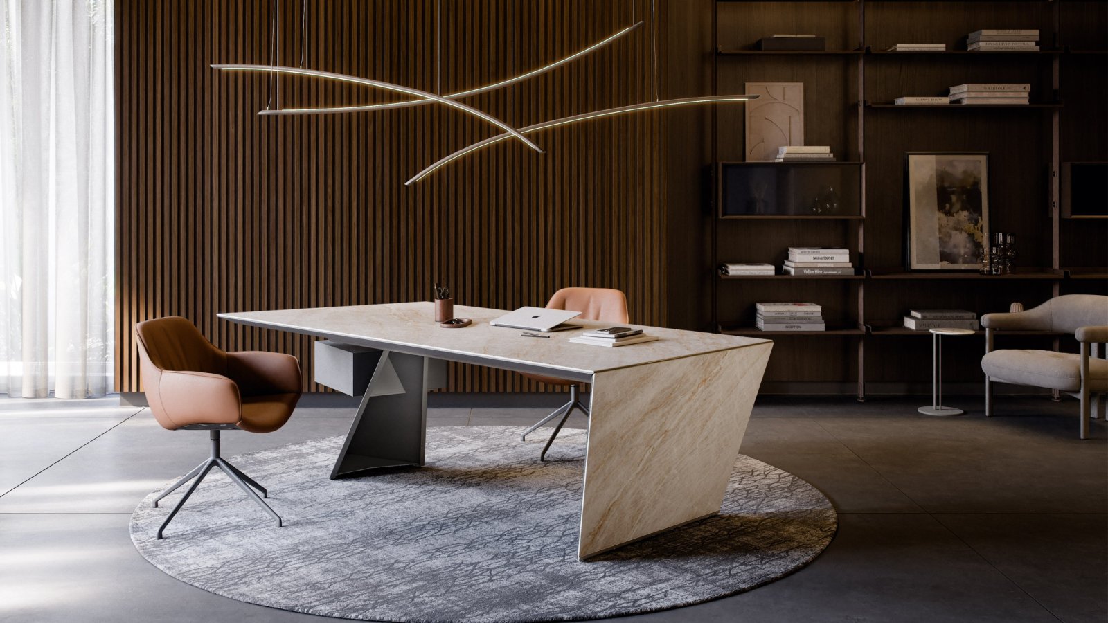 Designer-Schreibtisch Nasdaq von Cattelan Italia mit diagonalem Stahlbein