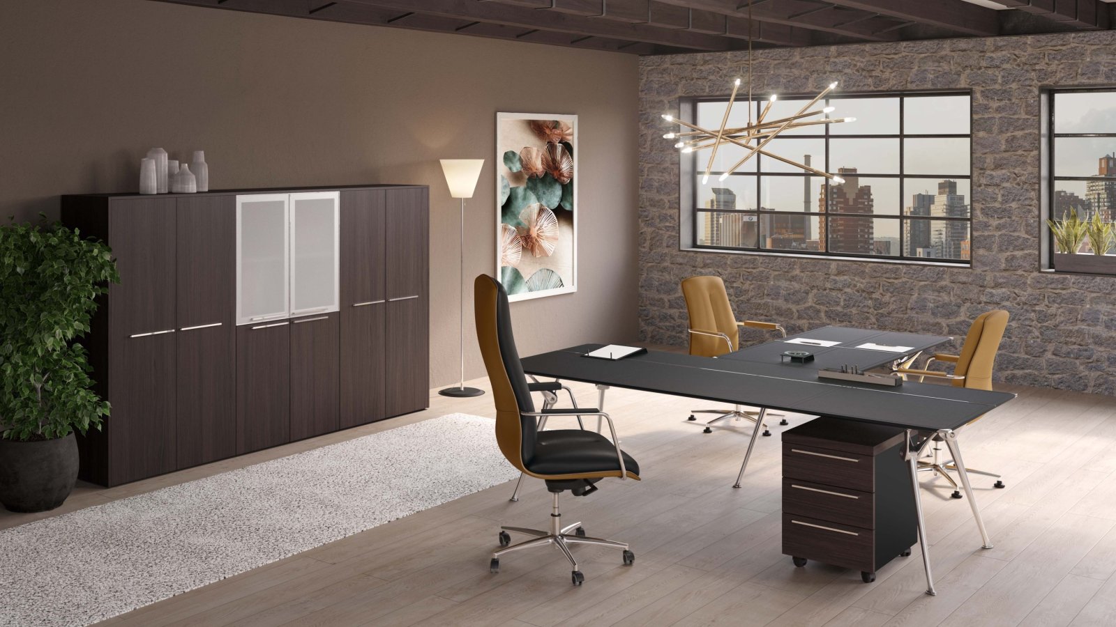 Designer-Schreibtisch Genesis von Codutti mit Kernlederplatte und Aluminiumecken