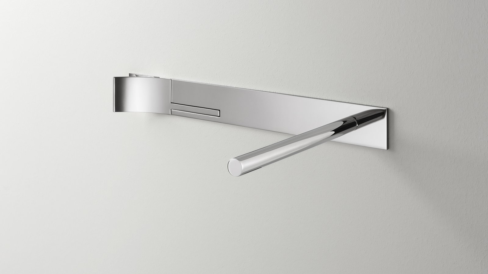 Detail des Cut Plus Wandmischers in poliertem Stahl