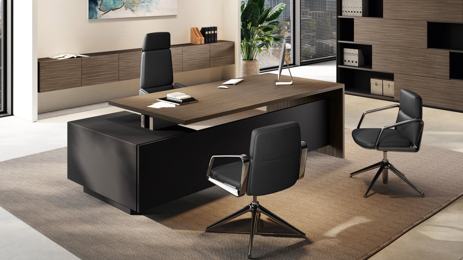 Elite Direktionsetage komplett — Schreibtisch, Sitzungstisch und Boiserie, Design Progetto CMR