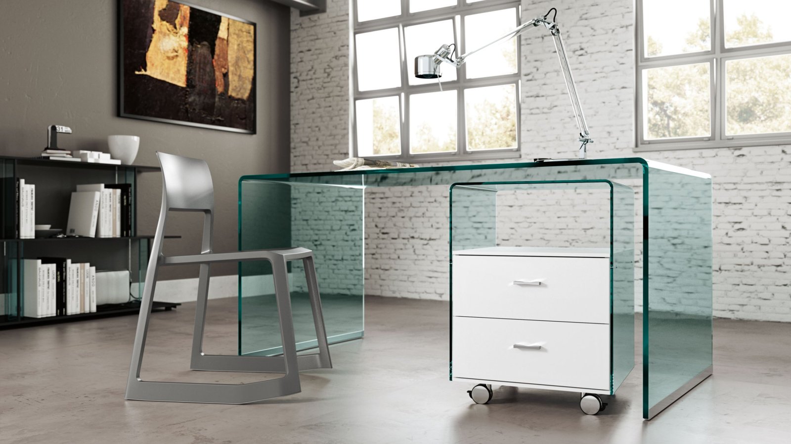 Schreibtisch Rialto von FIAM Italia aus gebogenem Glas