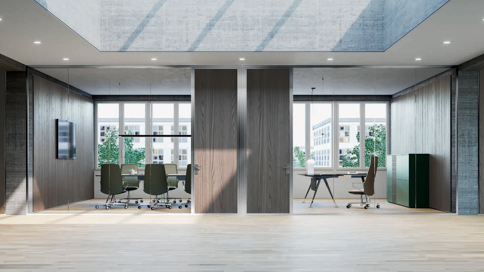 Glastrennwand K42 von Frezza in einem Schweizer Bürogeschoss