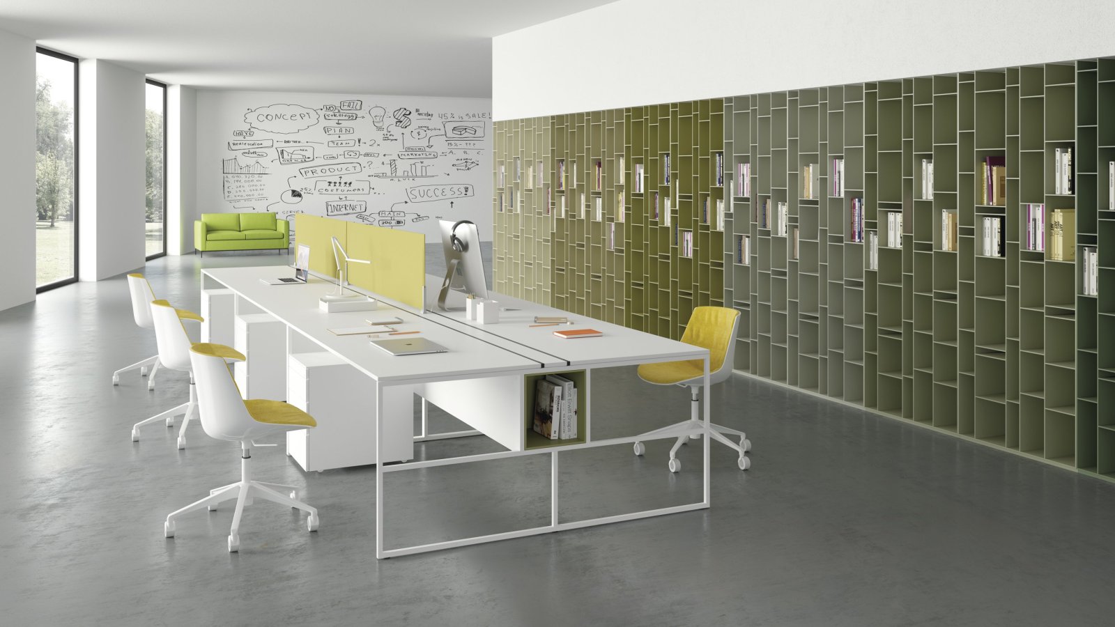 Büroschreibtische 20.Venti von MDF Italia mit Stahlgestell 20 mal 20 mm