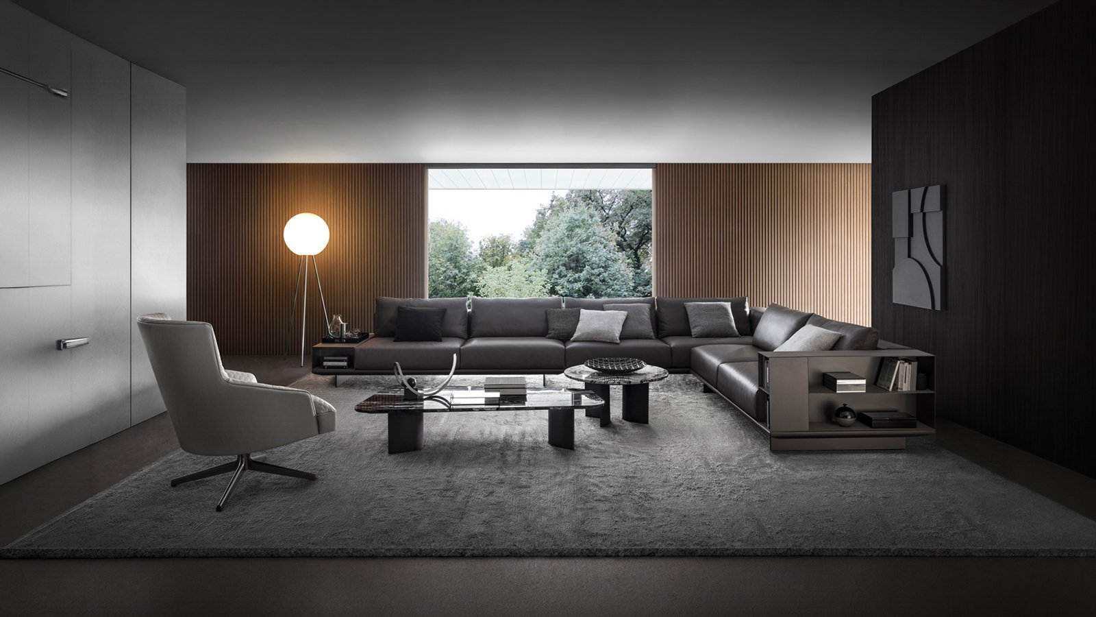 Sitzsystem Asso von i4Mariani mit durchgehender Tiefe von 105 cm