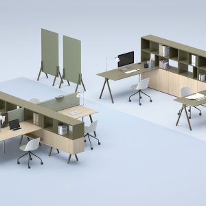 Lay-Korpus mit Materialschub und lackierter Metallschublade