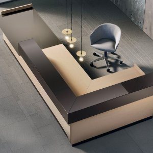 Toki von Archiutti, modularer Empfangstresen in einer Schweizer Eingangshalle