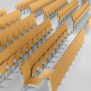 Omnia Evolution Reihen auf gestuftem Boden einer Universität