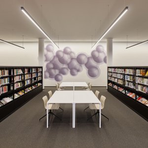 Office-Ausführung des Nuur Tisches mit zwei Kabelöffnungen