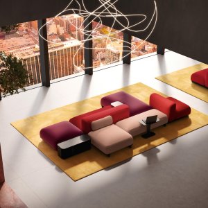 Ralik-Hocker und Sitzmodul nebeneinander