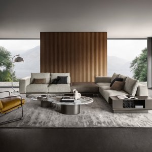 Asso Sofa mit 284 cm und drei Sitzen von 80 cm in Leder