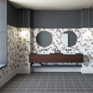 Chymia-Feinsteinzeugboden von Mutina mit Schwarz-Weiss-Texturen