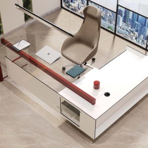 Schreibtisch Cloud mit Seitenschrank, 260 × 210 cm