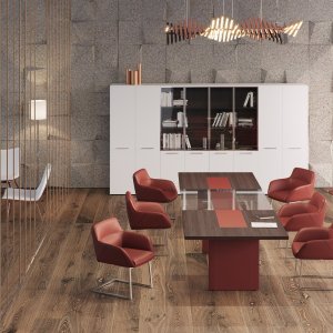 Schrank One von Codutti mit Glastüren im Aluminiumrahmen und Einbaukühlschrank