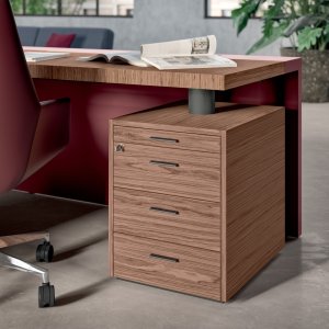 Designer-Schreibtisch e-10 vor einer Glaswand im Chefbüro