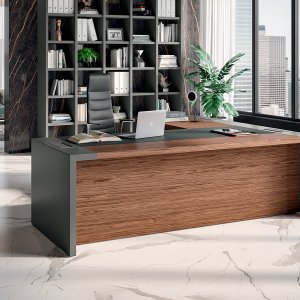 Konferenztisch der Serie e-10 mit Ledereinlage