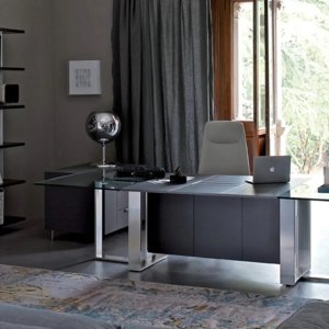 Designer-Schreibtisch Altagamma von Estel in Furnier mit flachem Top Access