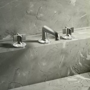 Design-Armaturen fürs Lavabo: Flora ab Wand in der Oberfläche Mokka