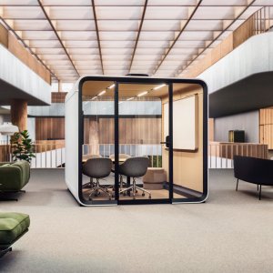 Hybride Videokonferenz im Framery Six Raum