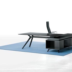 Weiss lackierte Glasplatte auf dem Designer-Schreibtisch DR