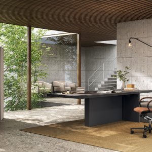 Mux70 Schreibtisch mit Konsole aus Quarz Nero Nuvola