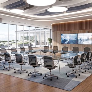 UniTable Konferenztisch von ICF mit Furnierplatte und poliertem Aluminiumgestell