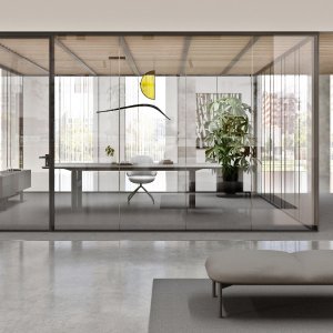 Gepolsterte Hito Bank in dunkelgrauer Ecopelle im Vorzimmer