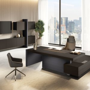Las Mobili Jera Direktionssystem vollständig — Schreibtisch, Besprechungstisch, Totem-Container, Finish Wengé 60