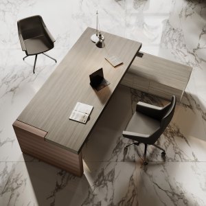 Las Mobili Jera Direktionsschreibtisch mit 90 mm starker Platte und Eco-Pelle-Seiten