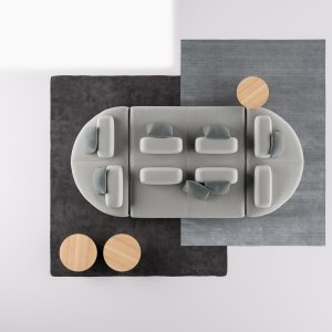Freistehender Polsterrücken auf einer Sitzfläche von LaCividina Node+