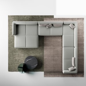 Sitzinsel 180 × 180 cm von LaCividina Node+ mit Rücken in einem Foyer