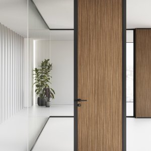 Holz-Drehtür B1 im Aluminiumrahmen des Mood-Systems