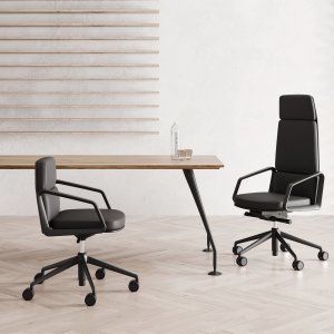 Lead-Konferenzstühle auf Eschenholz-Pyramidengestellen um einen Tisch in Zürich