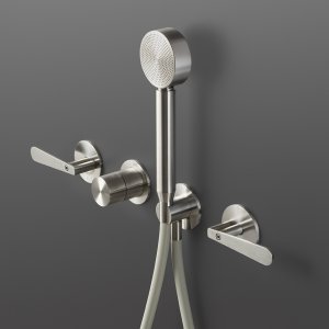 Dreiloch-Garnitur Lutezia mit schwenkbarem Auslauf aus satiniertem Edelstahl, Cea Design