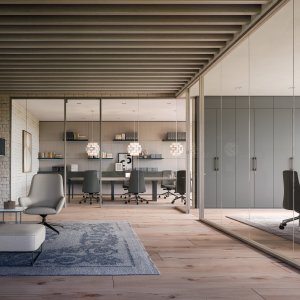 Trennwand M2 mit zwei Glasscheiben für den Schallschutz von Quadrifoglio