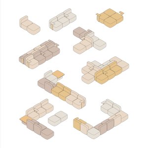 Hocker des Systems One Hundred von Quinti an ein Sitzmodul geschoben