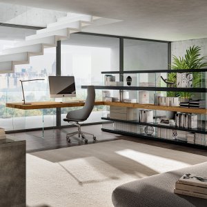 Arbeitszimmer mit dem Schreibtisch Air eingerichtet