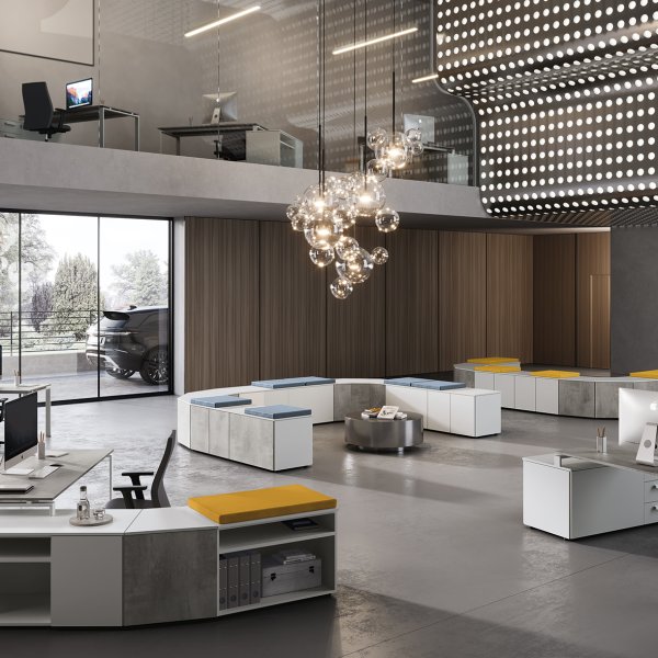 Colombini Office Arbeitsplätze in einem sachlich geplanten Büro