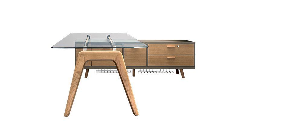 Schreibtisch mit Anbautisch und Sideboard